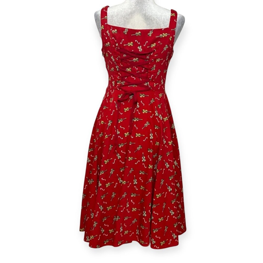 Hearts & Roses Fit Flare Dress Women 8 Red Rockabilly Pinup Retro - Picture 3 of 14